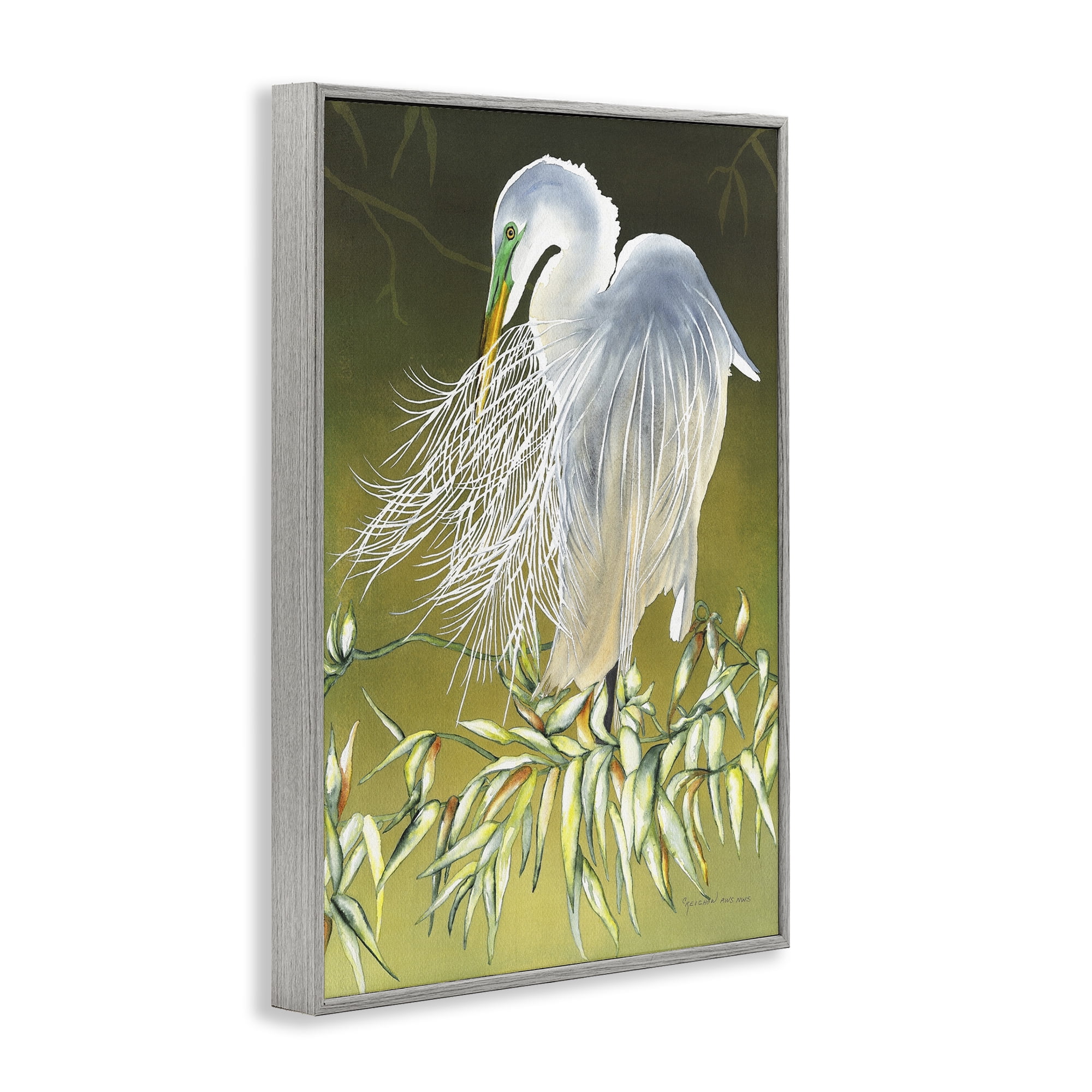 Stupell Industries Heron with Detailed Feathers Animals & Insects Painting Gray Framed Art Print Wall Art, 20 x 30