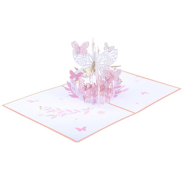 Inteprter Tarjeta de felicitación del día de San Valentín Flying Flower Basket Bendición Pop Up Card Escultura de papel 3D Regalo creativo Kits de decoración para fiestas Rosado Inteprter HA027145-01