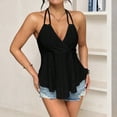 thumbnail image 4 of Women's Halter Hollow Out Tank Tops V Neck Tie Back Ruffled Hem Blouses Summer Casual Shirts, L, 4 of 5