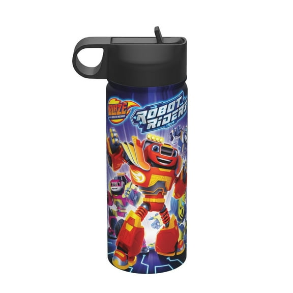 Blaze And The Monster Machines Insulated Water Bottle with Straw Lid, 18 oz Double Wall Vacuum Stainless Steel Kids Cup, Leak Proof Sports Thermos for Travel Fitness Hiking Outdoors