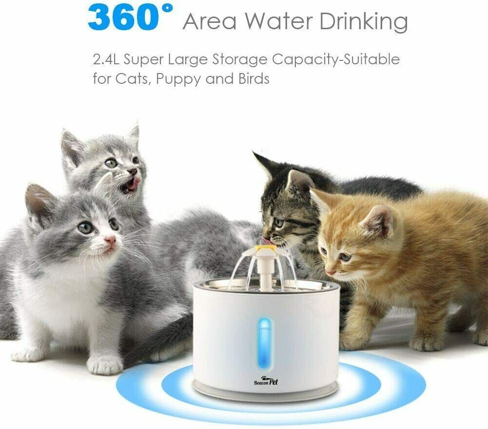 SHANNA 2.4L Pet Cat and Dog Water Dispenser Stainless Steel Automatic Water Dispenser with LED Indicator