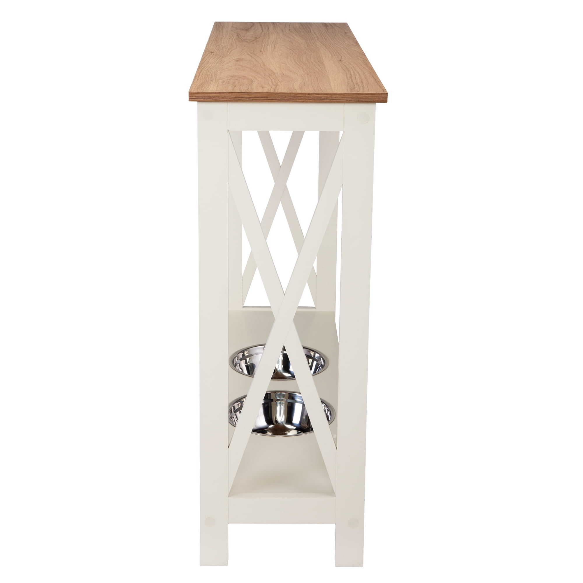 Private Jungle Console Table Hallway Stand Narrow Sofa Side Table with Pet Feeding Station,White Private Jungle Console Table Hallway Stand Narrow Sofa Side Table with Pet Feeding Station,White