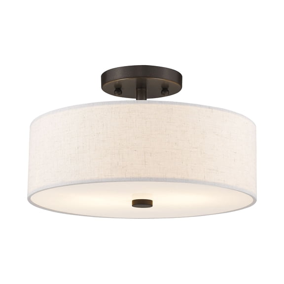 Livex Lighting Monroe 7.75" 2-Light Metal/Fabric Ceiling Mount in English Bronze