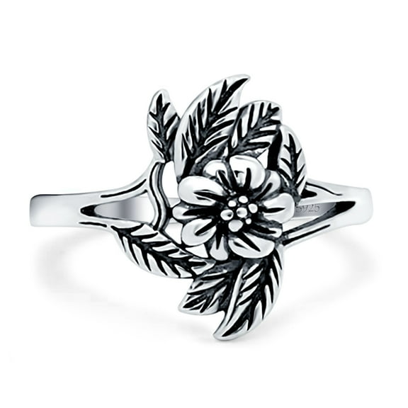 Flower Band Oxidized Ring Solid 925 Sterling Silver Size 5