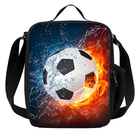 Football Lunch Box Bag ,Reusable Cooler Warm Lunch Tote with Bottle Holder, for School Camping Travel Picnic