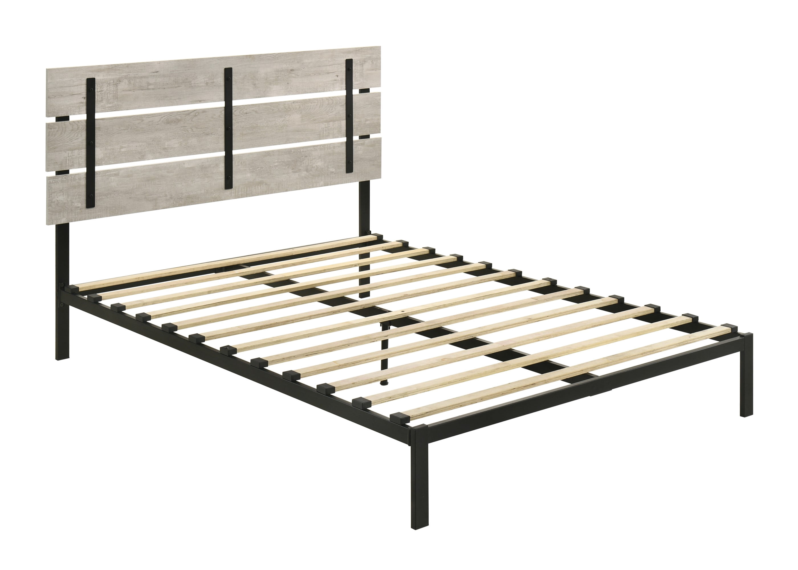 Home Design Hayward Queen Metal Platform Bed Frame with Full Slats and Under-Bed Storage, Gray, Easy Assembly