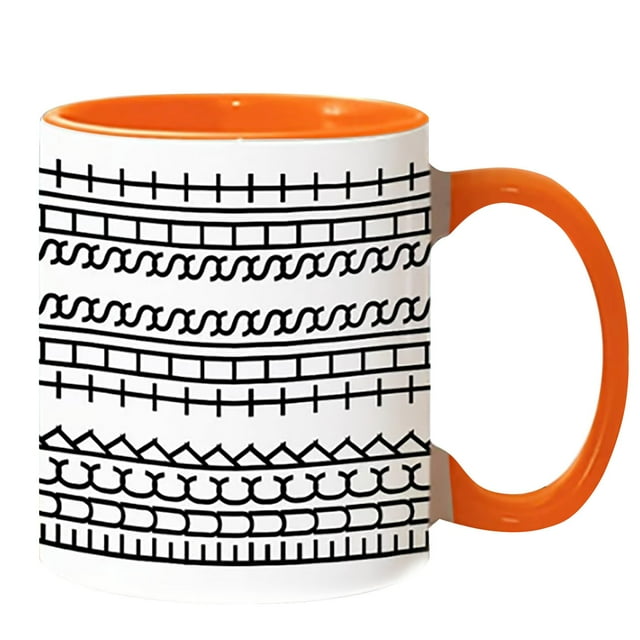 CHENMEI "Creative White Ceramic Coffee Mug with Black Pattern and Available In Seven Colors for Stylish Sipping Experience"