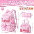thumbnail image 2 of 3PCS Kawaii Strawberry Backpack with Lunch Box Pencil Case, Checkered Bow Waterproof Backpack School Bookbag Set, 2 of 9