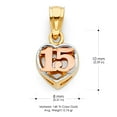 thumbnail image 3 of 14K Tri Color Gold Sweet 15 Years Quinceanera Heart Charm Pendant with 1.5mm Valentino Chain Necklace - 22", 3 of 6