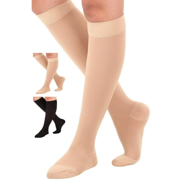 ABSOLUTE SUPPORT Made in USA - Opaque Compression Socks for Women and Men 30-40mmHg - Graduated Support Compression Stockings for Post Surgery Recovery - Beige, Small - A301BE1