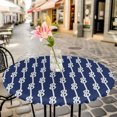 thumbnail image 6 of Navy Blue Knot Round Tablecloth for 55-60 Inch Tables, Fitted Table Cover with Elastic Edge, Nautical Striped Monochrome Ocean Waterproof Outdoor Table Cloth Protector for Patio Garden Dinner Picnic, 6 of 9