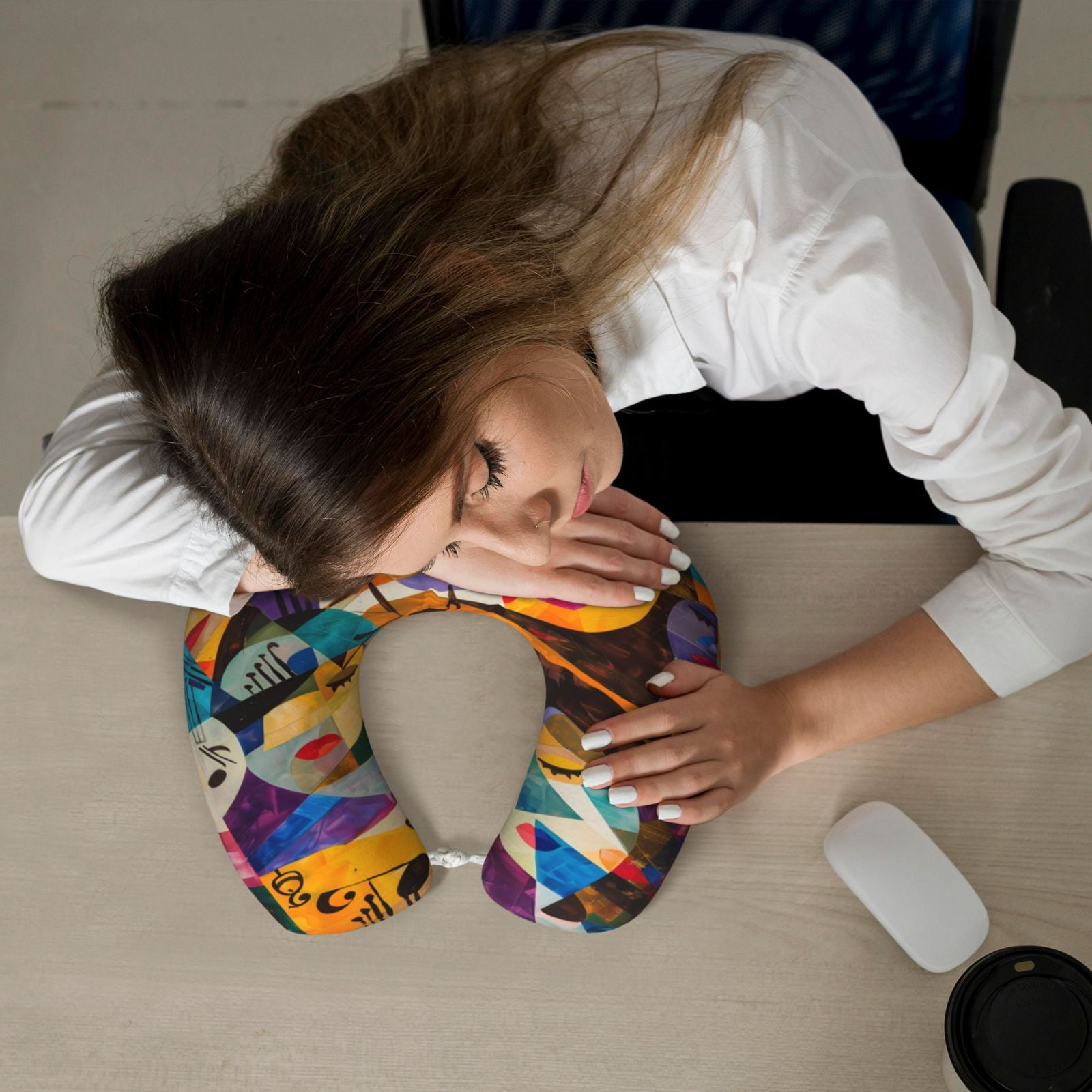 Xecao Abstract Musical Faces Print Memory Foam Cervical Neck Pillow Versatile U-Shaped Pillows for Home,Office,Camping,Travelling,Soft Washable Cover