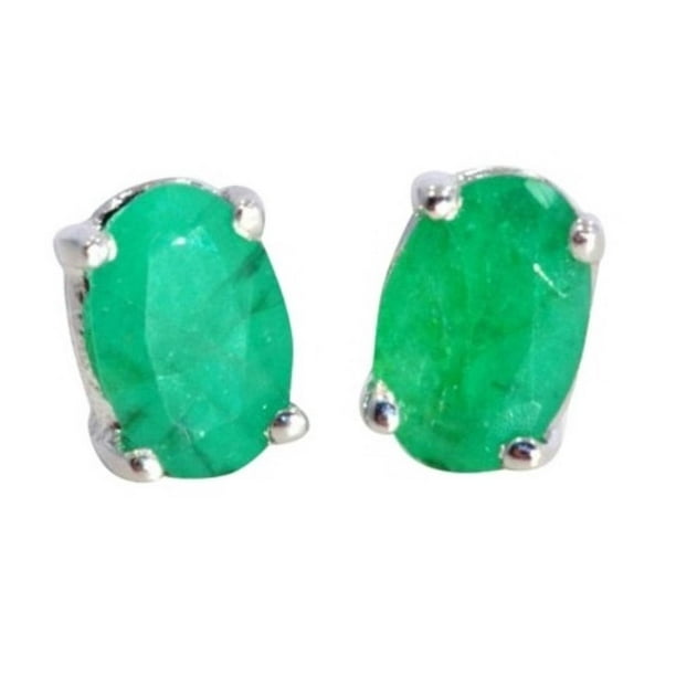 Elizabeth Jewelry 1 Carat Genuine Emerald Oval Stud Earrings 925 Sterling Silver Stud Earrings 925 Sterling Silver