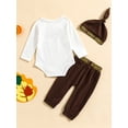 thumbnail image 4 of hirigin Baby Boys Thanksgiving 3 Pieces Outfit, Letter Print Long Sleeve Romper + Turkey Print Long Pants + Hat Set, 4 of 9