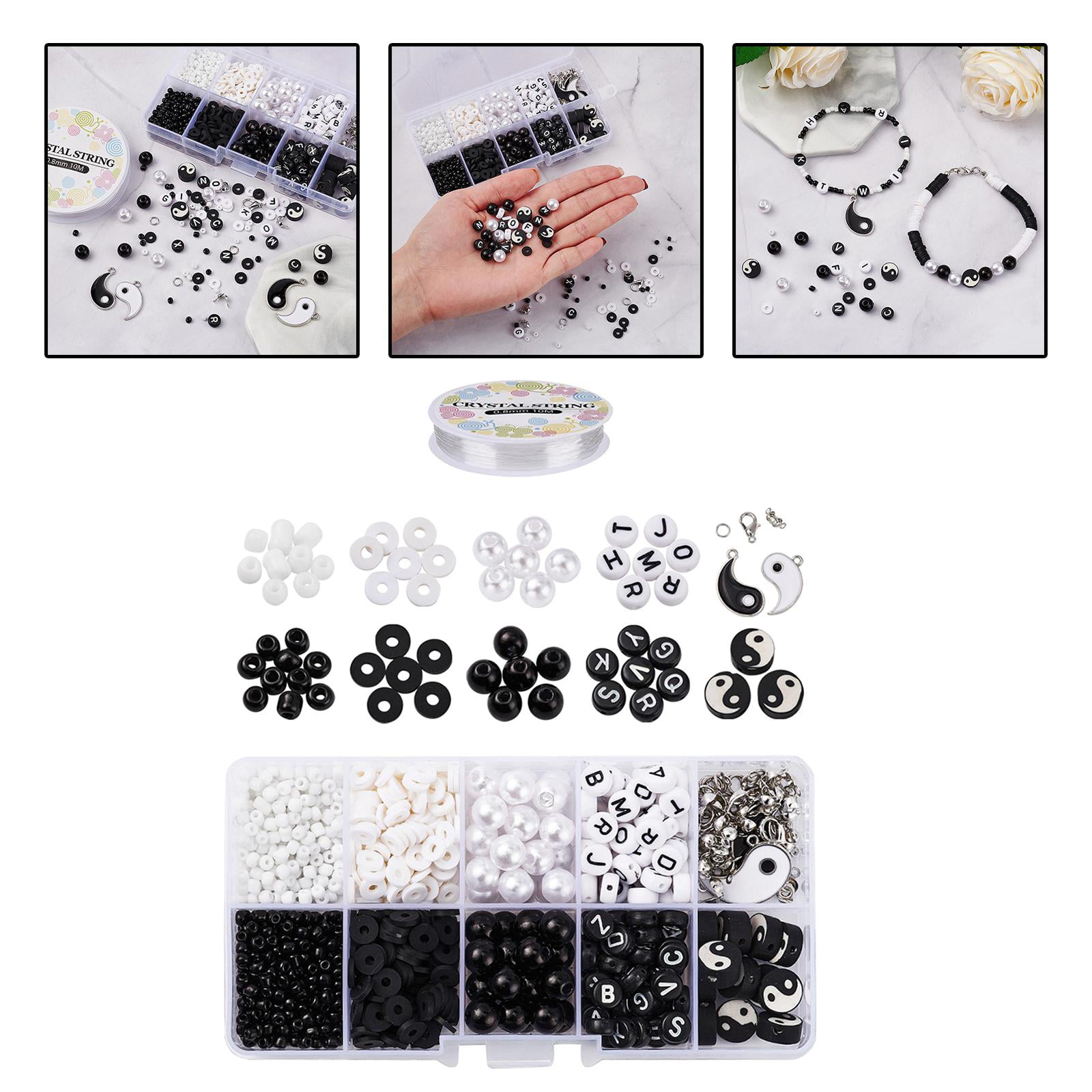 18-19 Mm Black White Polymer Clay Round Beads Set of 12 Monochrome