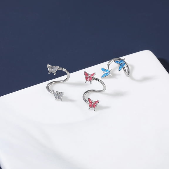 QQTDFG 1/3 Pcs 16G Stainless Steel Nose Rings S-Shape Curved Butterfly Earring Jewelry-Mixed-3pcs