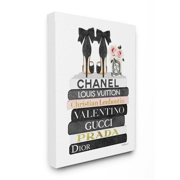 Stupell Industries Fashion Designer Flower Shoes Bookstack Pink Black Watercolor Canvas Wall Art by Amanda Greenwood