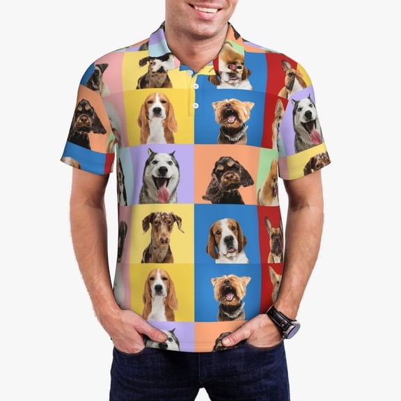 Logiee funny dogs Print Mens Polo Shirts,Mens Golf Polo Shirts,Short Sleeve Casual Polo Shirts for Men,Summer Fashion Beach Shirts-Small