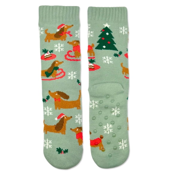 Fuzzy Babba Women's Holiday Dog Slipper Socks, 1-Pack, Size 4-10