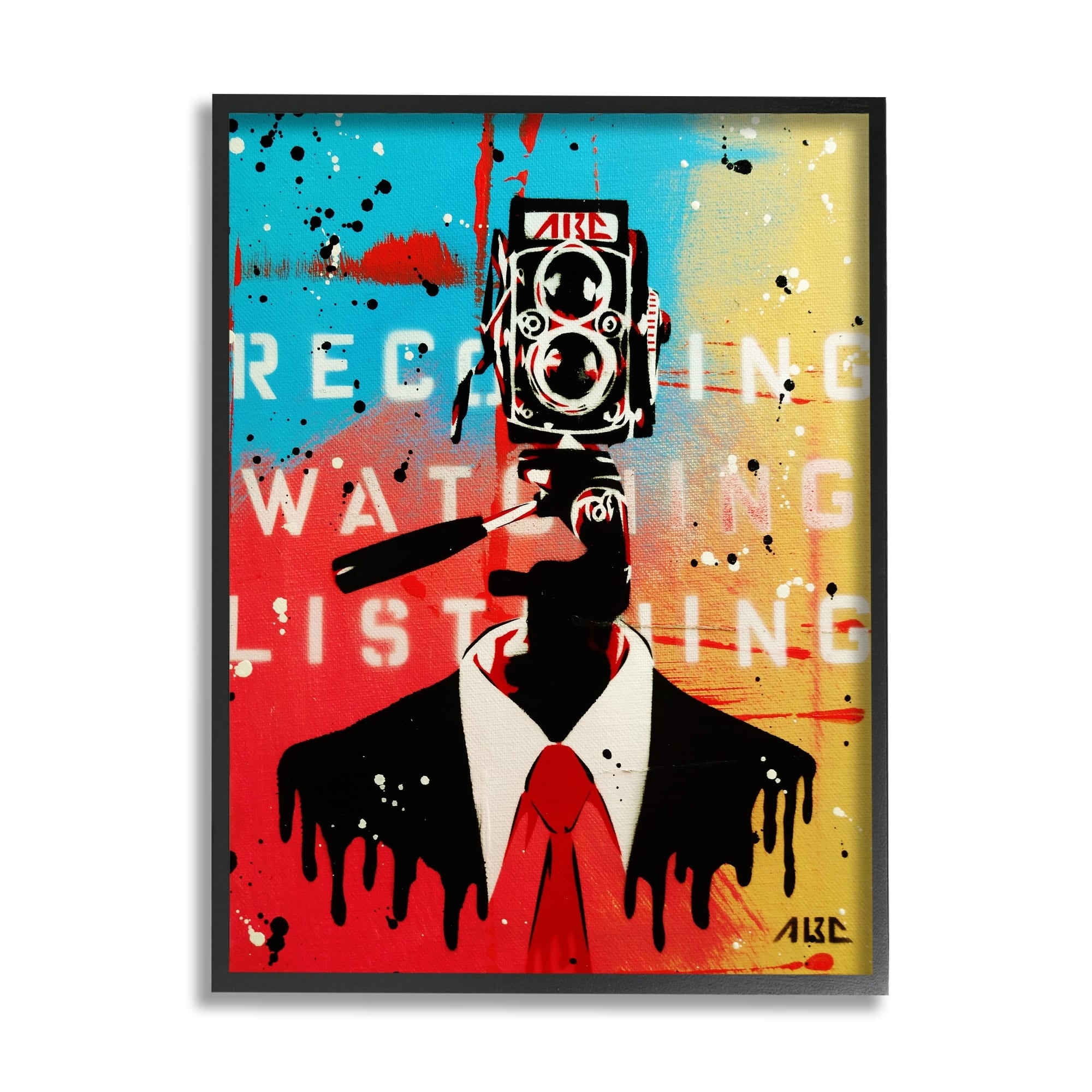 Speckled Abstract Person Bold Camera Text Collage Abstract Painting Framed Art Print Wall Art