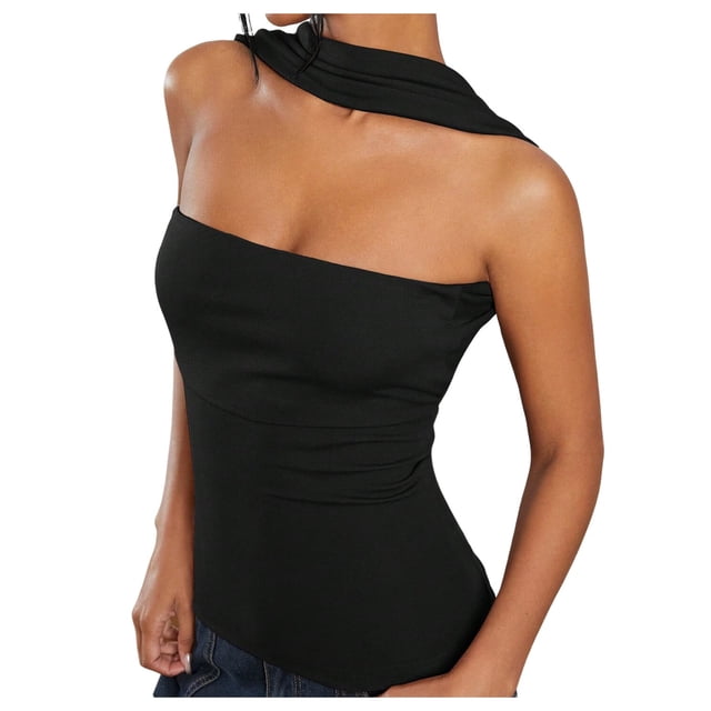 Women's Y2K Halter Tube Tops Summer Strapless Ruched Open Back Slim Fit Bandeau Tank Tops