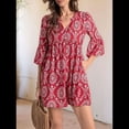 thumbnail image 4 of Vestido Bohemio de Verano para Mujer 2025, Informal, con Cuello en V, con Volantes, Minivestido Floral, Estilo Babydoll, Vestido Veraniego Pequeño. Rojo M, 4 of 8