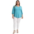 thumbnail image 2 of GRACE & GRANDEUR Women's Plus Size Blouses Notch V Neck Smocked 3/4 Sleeve Shirts Dressy Casual Tops 2X Lake Blue, 2 of 5