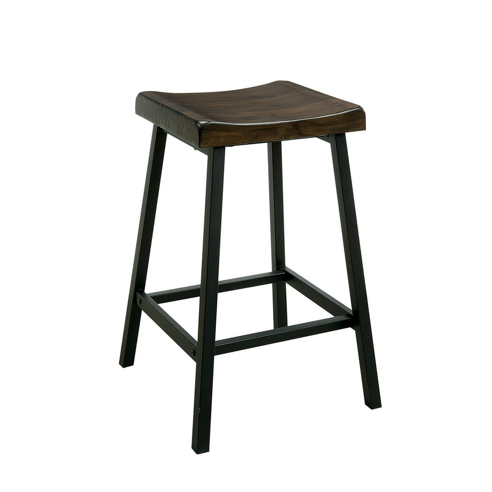 Benzara Wooden Counter Height Stool with Metal Legs, Pack Of Two, Black