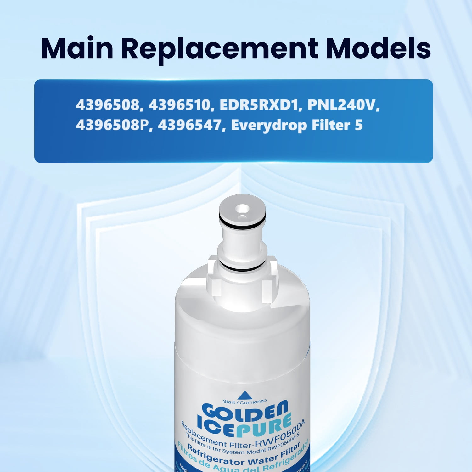 GOLDEN ICEPURE 4396508 Replacement for Whirlpool 4396510, EDR5RXD1, NLC240V, PNL240V, 4396508p, 4396547, 4392857, 9010, LC400V, WF-NLC240V, 46-9010, Everydrop Filter 5 Refrigerator Water Filter, 5PACK