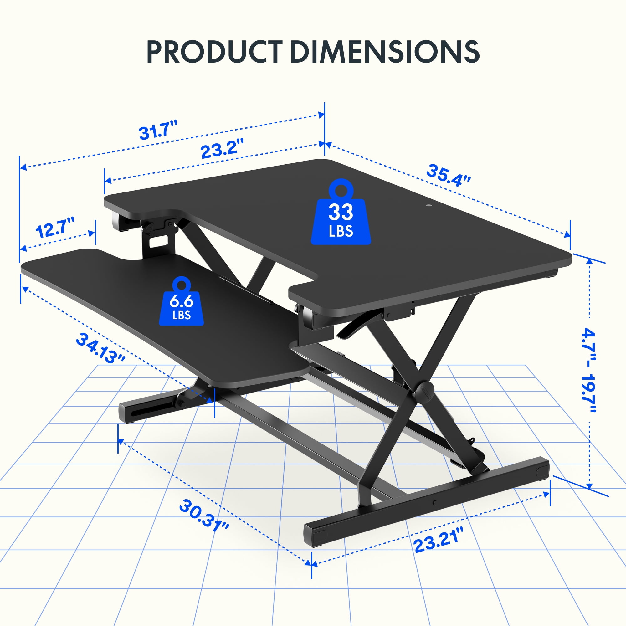 FLEXISPOT 35“ Height Adjustable Stand Up Desk Converter,  Height Adjustable Sit to Stand Riser, Dual Monitor and Laptop Workstation with Keyboard Tray, Black