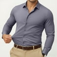 thumbnail image 4 of Button Down Shirts for Men Long Sleeve Solid Color Stretch Men's Casual Shirts Classic Button Up Tops Gray XL, 4 of 6