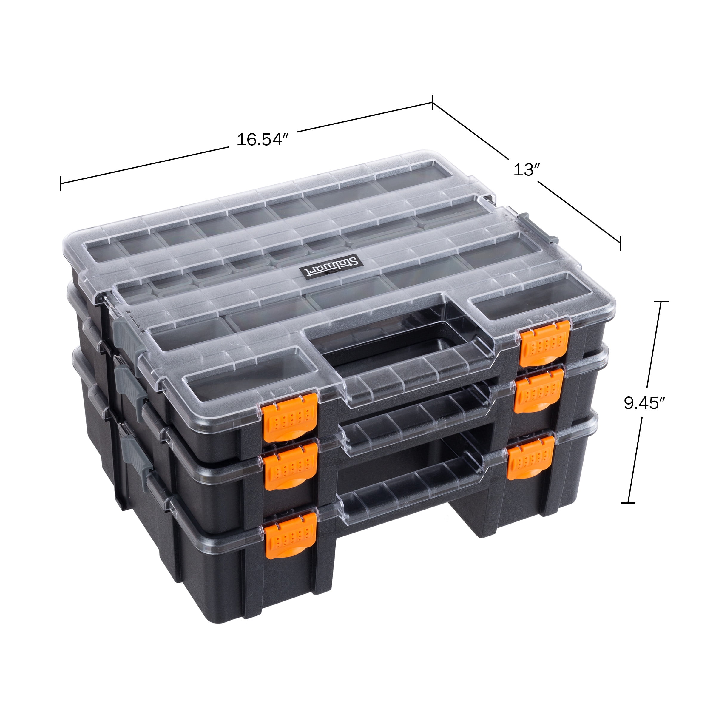Tool Box Organizer - 3-in-1 Portable Parts Organizer with 52 Customizable Compartments to Store Hardware, Craft Supplies, or Beads by Stalwart (Gray)