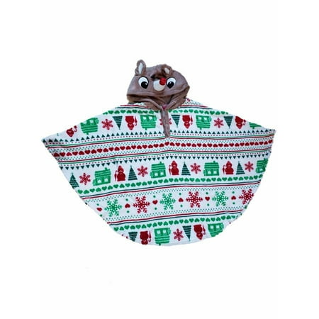 Womens Rudolph Sleep Poncho White Hooded Christmas Holiday Print Pajama PJ OSFM