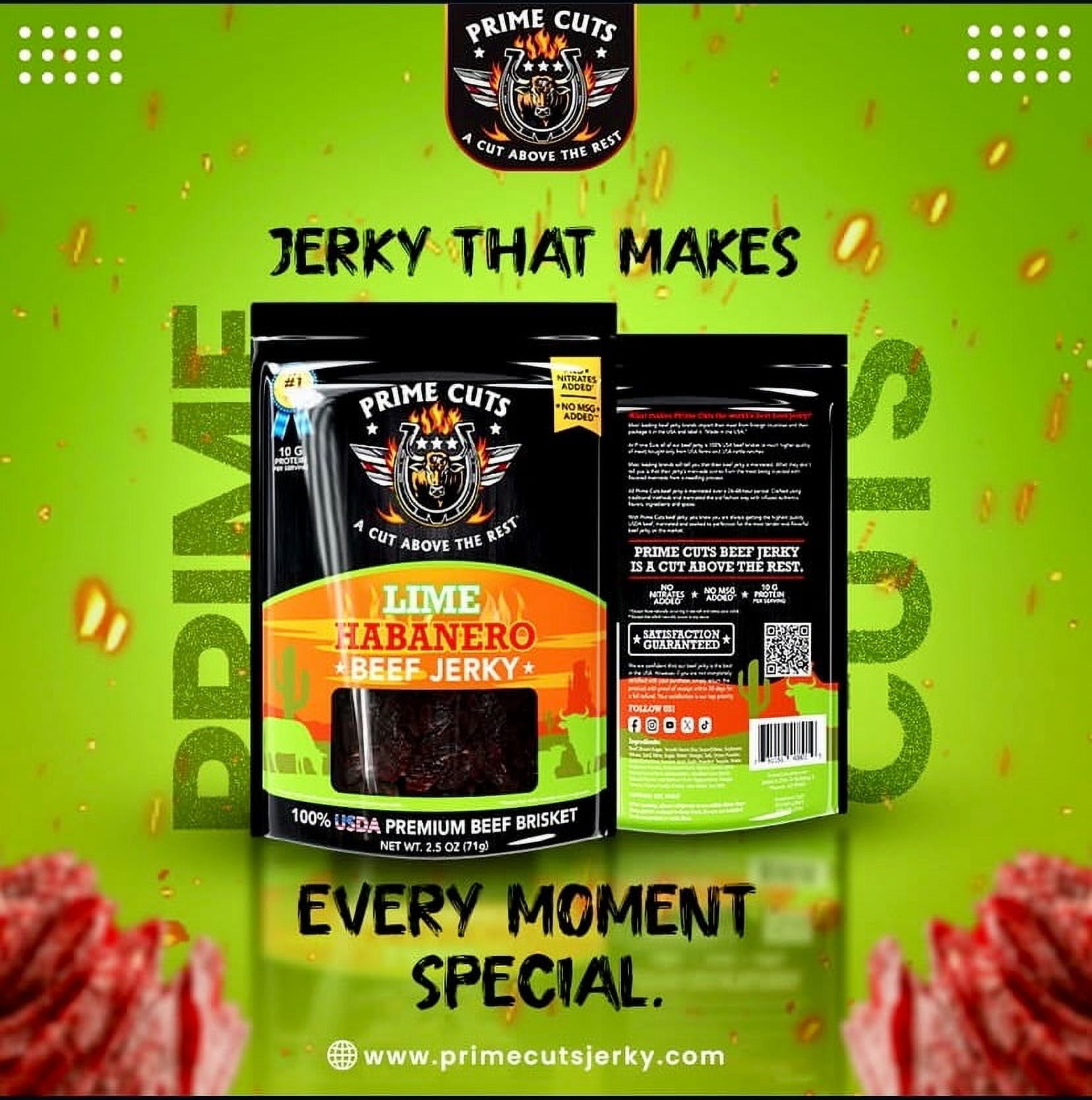 Prime Cuts Lime Habanero Beef Jerky | USDA Prime Brisket | Citrus and Fiery Heat Fusion | High-Protein, Low-Carb Snack | No Artificial Preservatives | Bold Flavor Adventure | Made in the USA