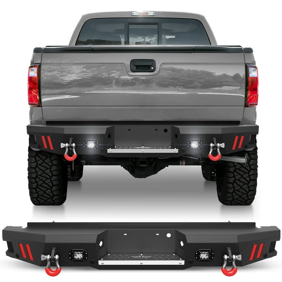 POFENZE Rear Bumper Full Width for 1999-2016 Ford F250/F350/F450 Bumper for Ford w/Step Plate Fog Lights Sensor Holes
