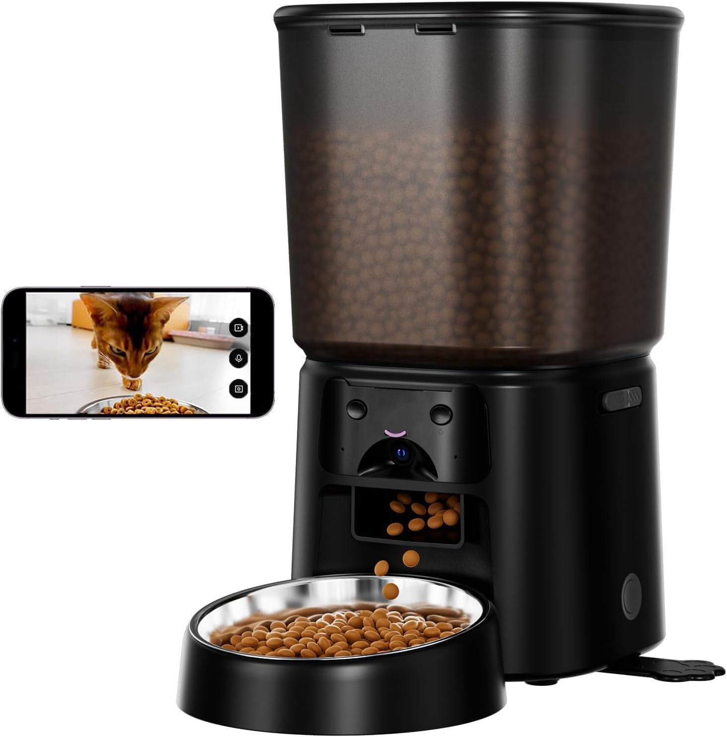 Automatic Cat Feeder with Camera, 4L WiFi Smart Pet Feeder with App Control, 1080P HD Video and Night Vision, Motion Detection, Dual Power Supply, Timed Feeding for Cats and Dogs