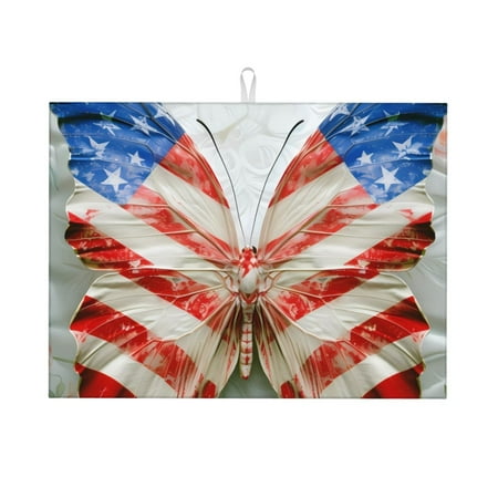 

Coaee Patriotic Butterfly Floral for Kitchen Drying Mat Dish Drying Mats for Kitchen Counter Foldable Water-Absorbent Suitable for Draining Racks