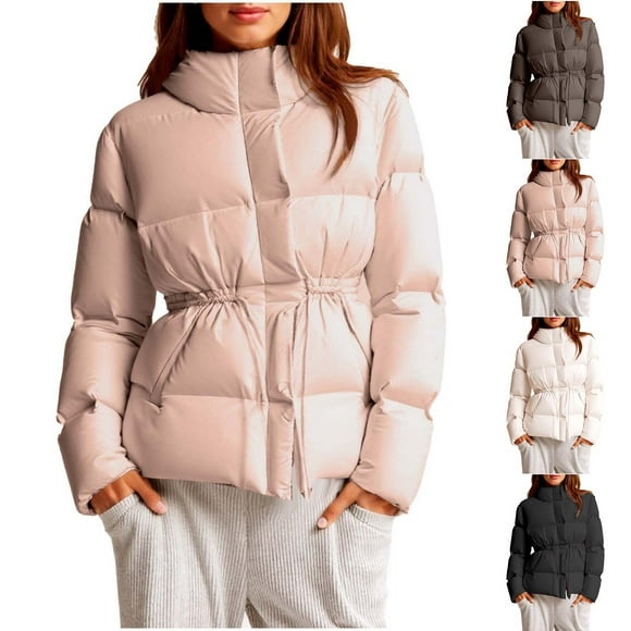 Sentmoon Winter Coat Jacket Cute Gifts for Women Women's Waist Cinched Pleated Loose Hooded Warm Jacket Thick Coat Slim Drawstring Top Fall and Winter for Holiday Gifts