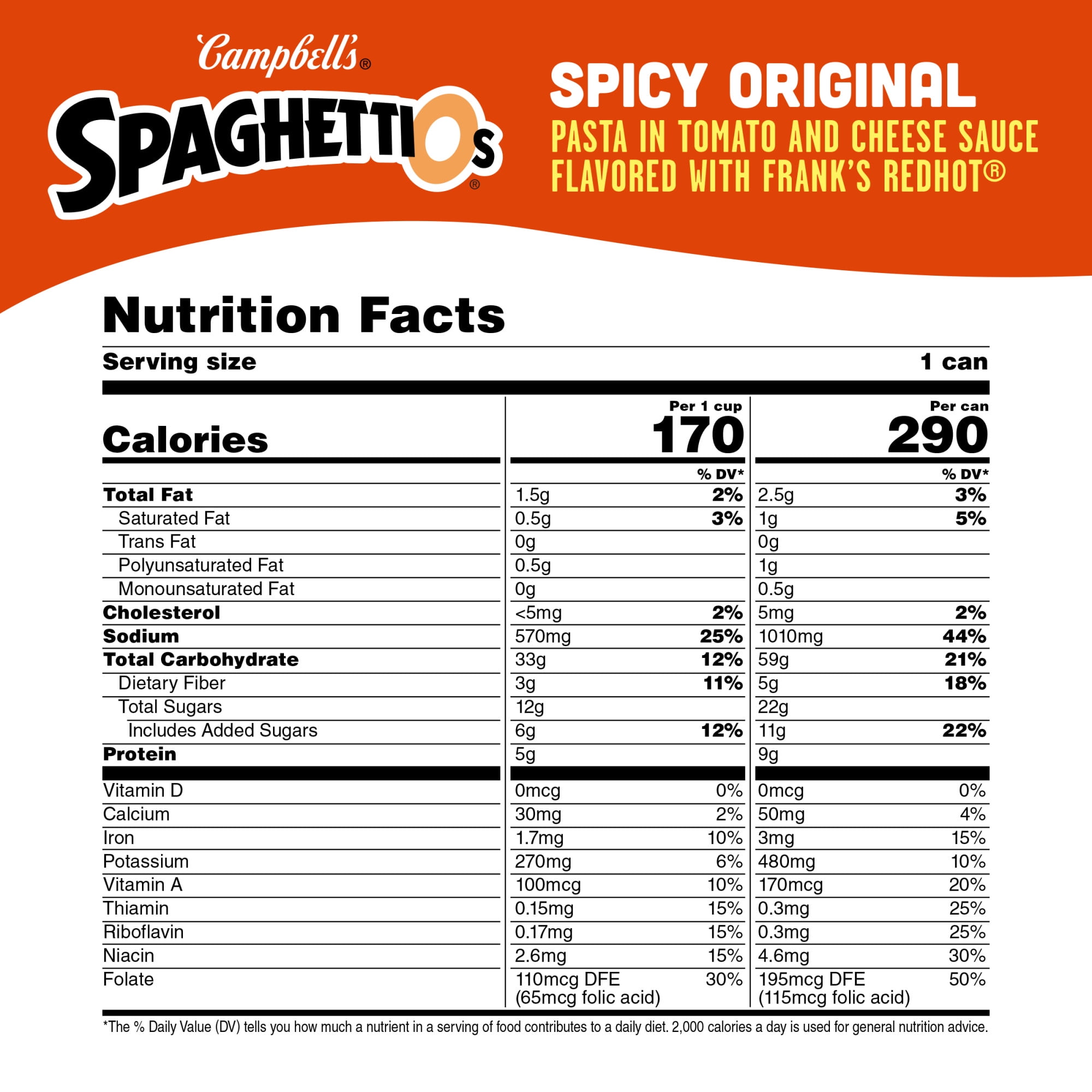 SpaghettiOs Spicy Original Made with Frank's RedHot, Canned Pasta, 15.8 oz Can