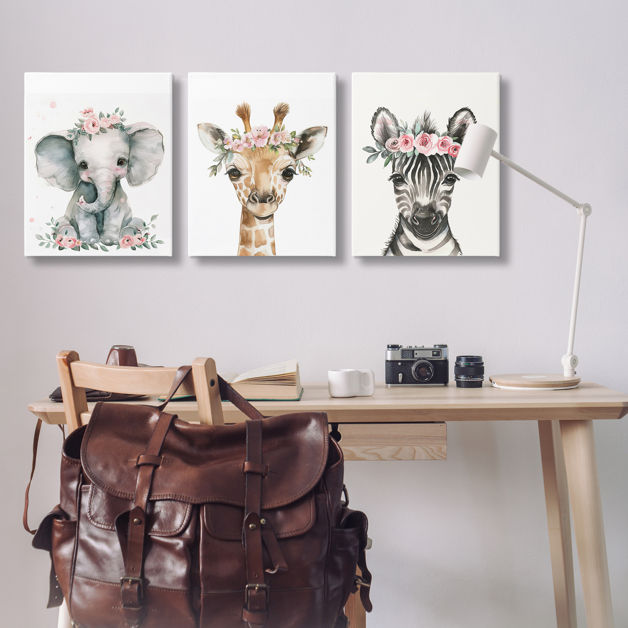Stupell Industries Pink Rose Jungle Animals Animals Painting Wrapped Canvas Art Print Wall Art, 24 x 30, Set of 3
