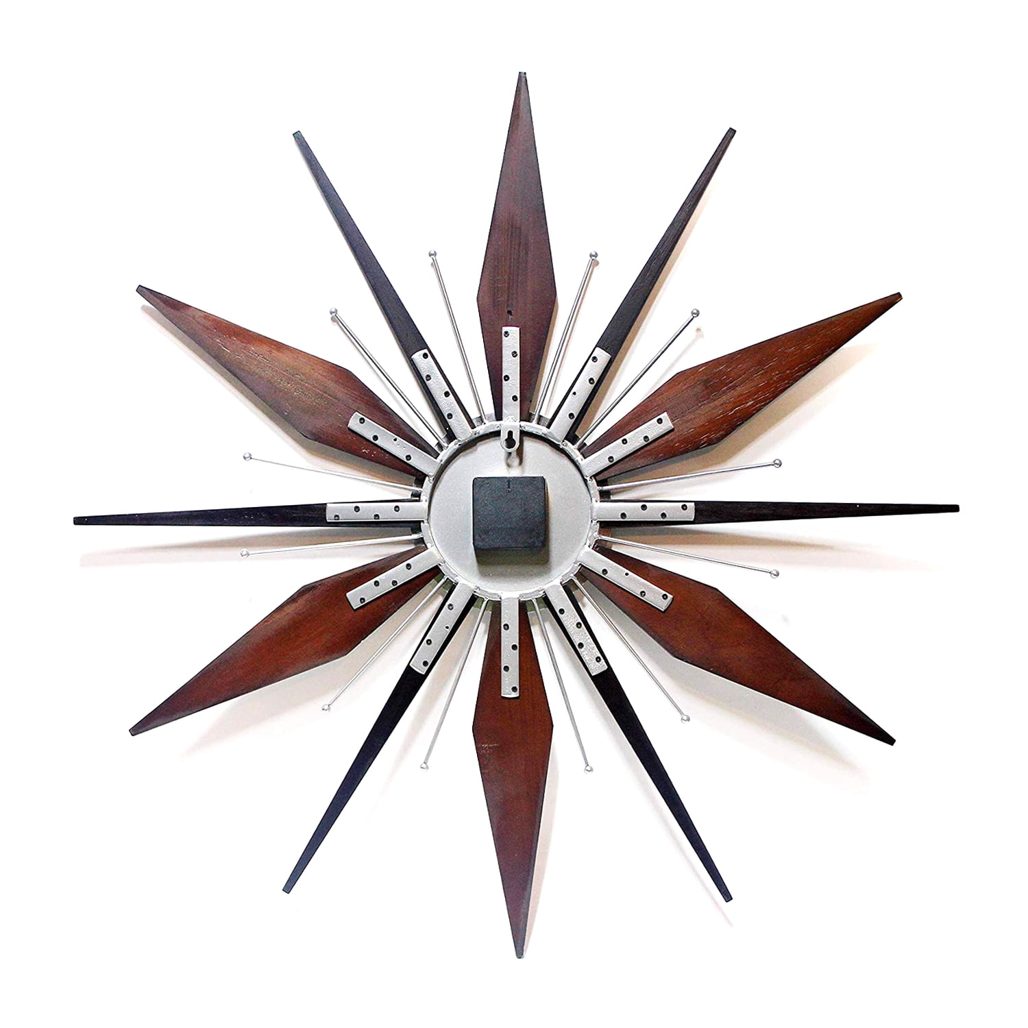 Infinity Instruments Sunburst Mid-Century Utopia Metal Wall Clock, Dark Walnut