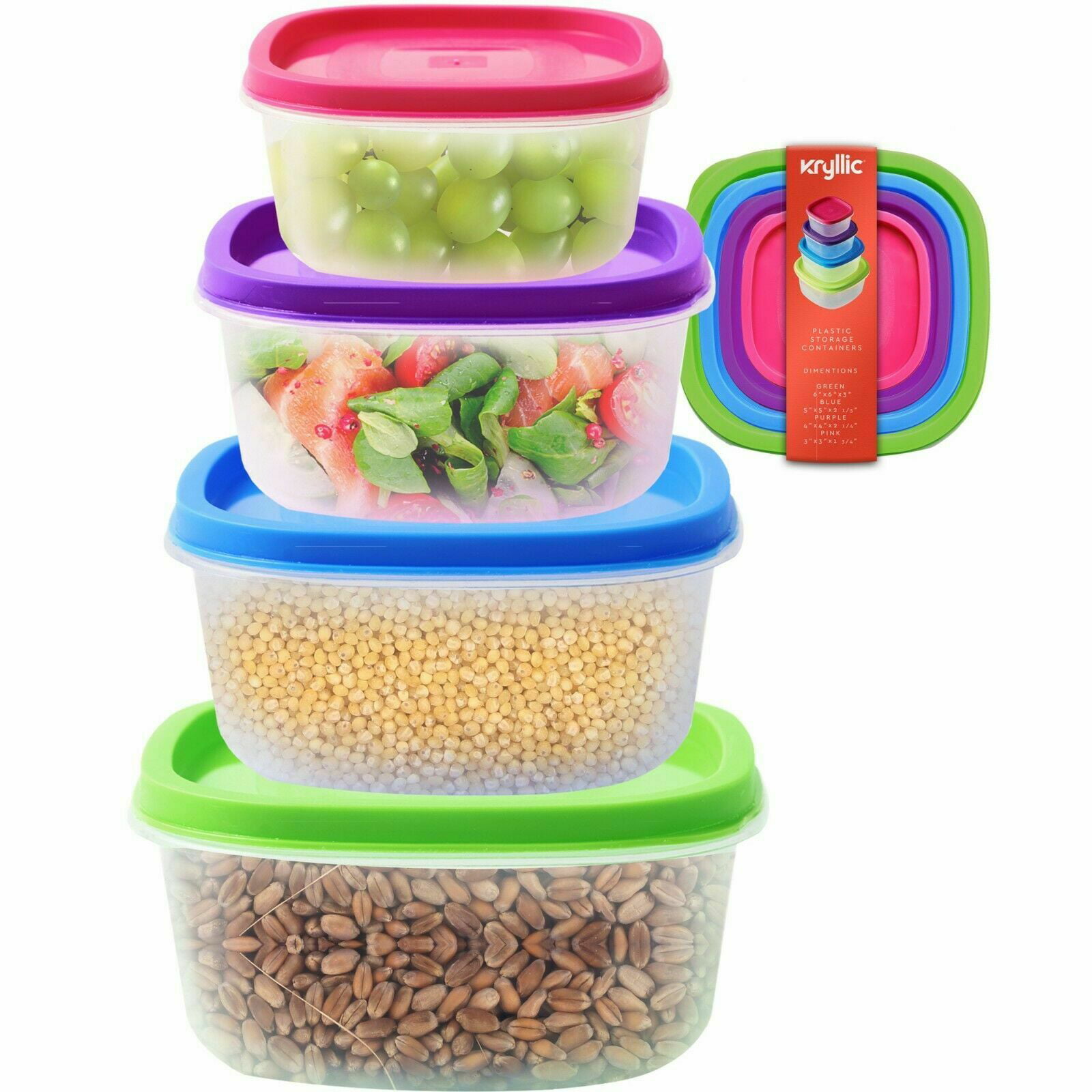 Plastic Food Storage Containers 4 sizes airtight Lids nesting stackable bpa free 