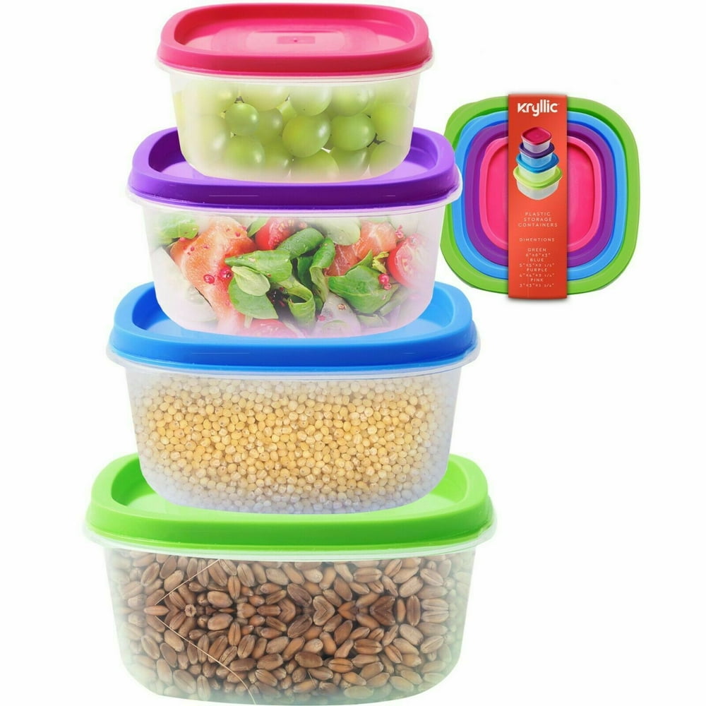 Plastic Food Storage Containers 4 Sizes Airtight Lids Nesting Stackable