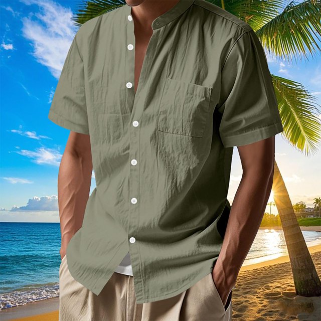 pstuiky camisetas para hombre, Blusa informal de manga corta con cuello vuelto y botones de color liso para hombre camisetas de hombre xxl