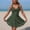 Army Green, variant on Naittoop Women Swimsuits One Piece Push Up Cross Ruffle Swim Dress Elegant V Neck Hallow Out Bathing Suits