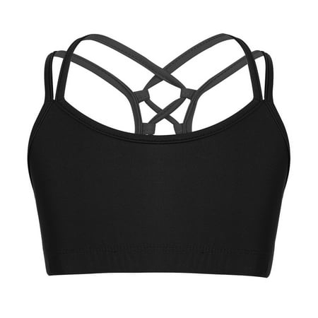 LiiYii Kids Girls Sports Bra Spaghetti Straps Activewear Vest Crisscross Back Ballet Dancing Tank Tops Black 8