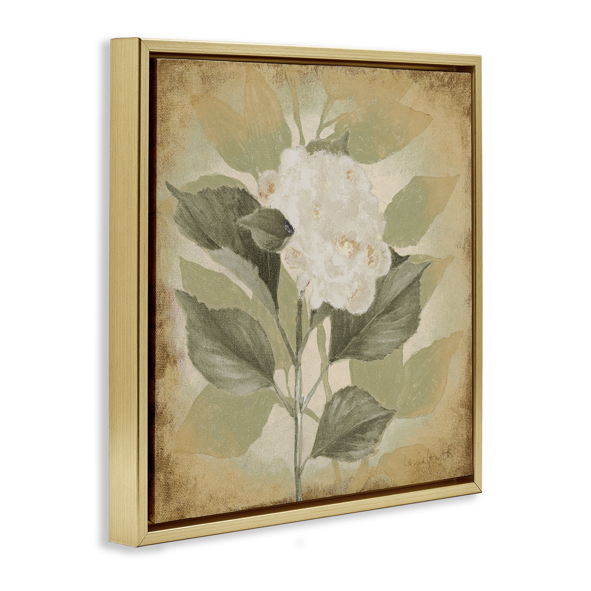 Stupell Industries Rustic Geranium Impression Plants & Flowers Painting Gold Floater Framed Canvas Art Print Wall Art, 18 x 18