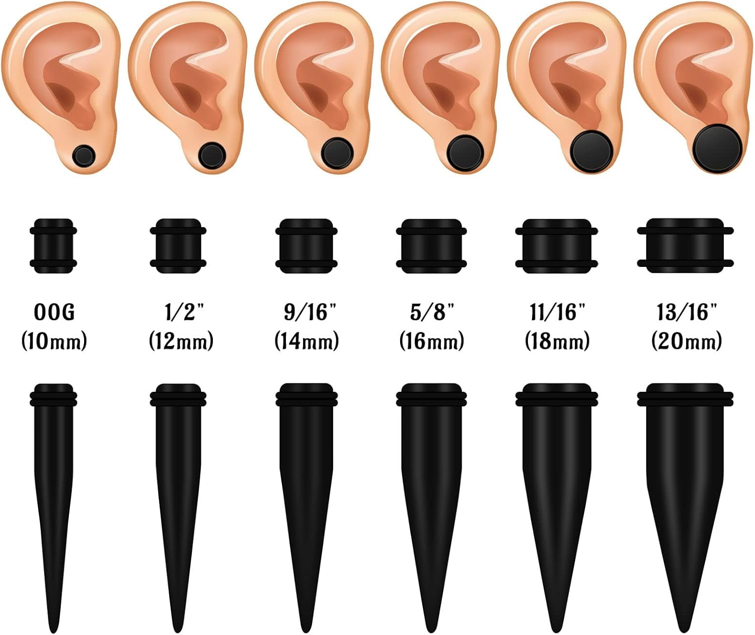 Écarteurs D'oreille En Acier Chirurgical COOEAR - Tailles 8g (3mm) à 5/8 (16mm), Design Planète, Boîte Cadeau