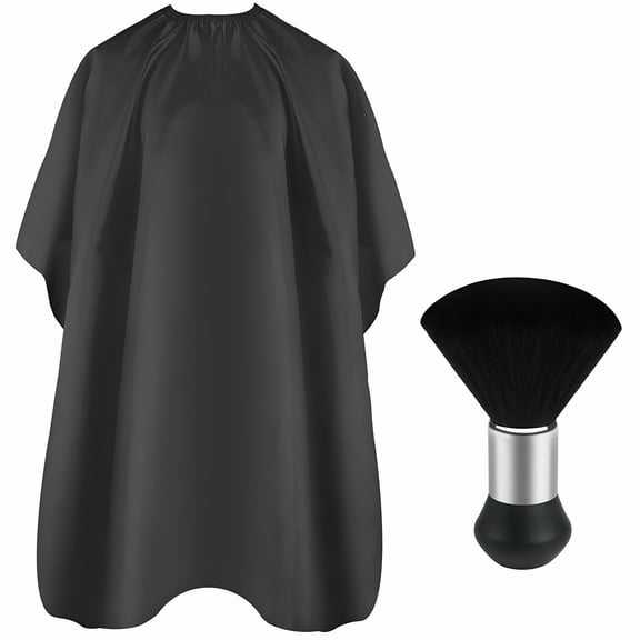 TELOLY Black Professional Hair Cutting Cape with Neck Duster Brush, Salon Barber Cape Hair Cutting Accessories