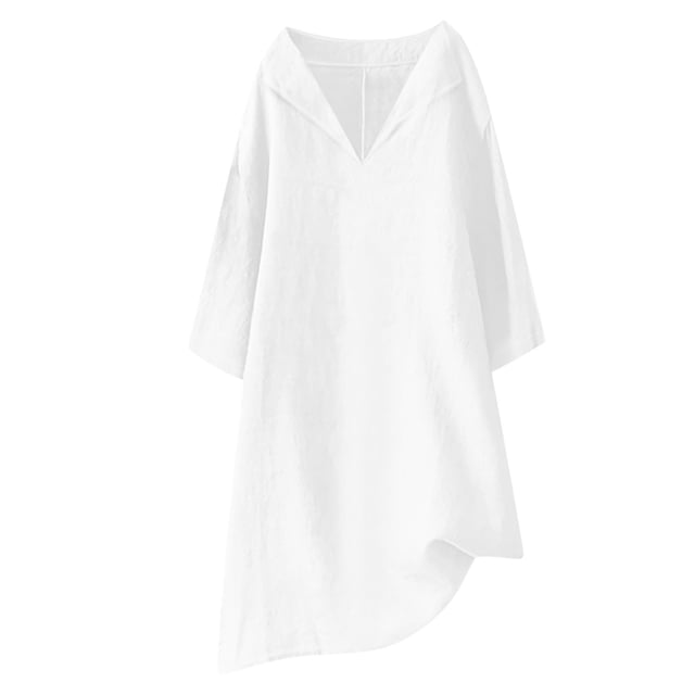 QIPOPIQ Robe Longue Décontractée Basique pour Femme, Coupe Ample, Manches 3/4, Unie, Col en V, Liquidation
